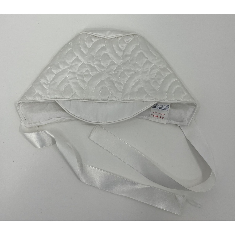 Vintage Madonna Quilted Satin Baptism Christening Cap Hat 0-6 Months